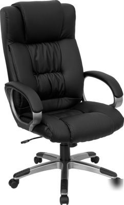 Black leather director office swivel chair w/ headrest