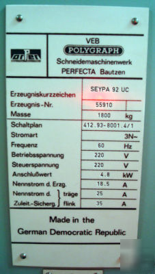 Vep polygraph perfecta paper cutter seypa w/air table