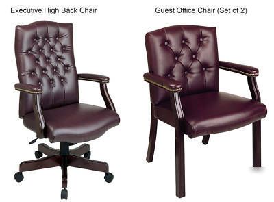 Vinyl traditional (1 executive + 2 guest) office chairs