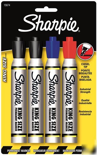 4 sharpie king size permanent markers black, red & blue