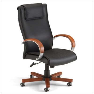 Executive leather chair wood high-back mahogany