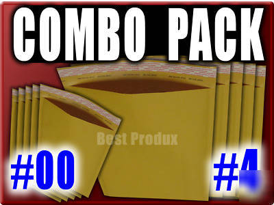 10 pk #00 and #4 self sealing kraft bubble mailers