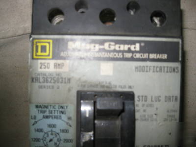 KAL3625031M square d 250AMP BREAKER3 pole used