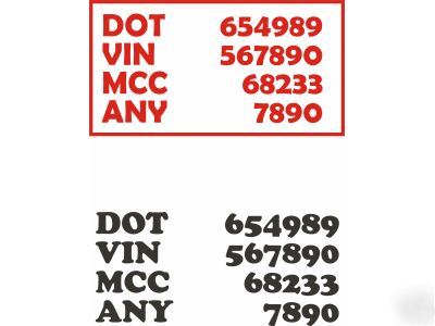 Custom truck registration dot number decals stickers