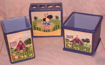 New americana desk set pencil/pen holder containers 