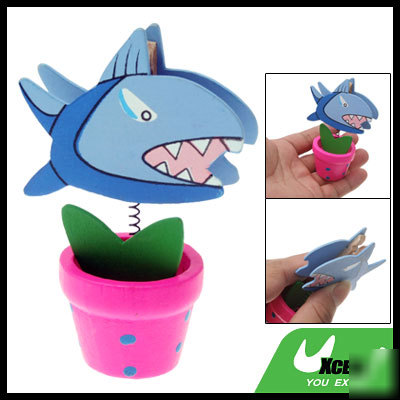 Blue shark flowerpot note memo clip holder with spring
