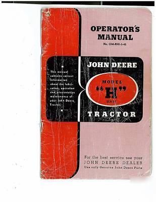Vintage john deere h tractor manual