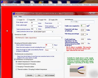 Electrical calculator pc software BS7671 part p niceic