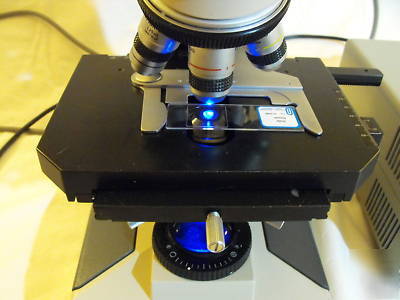 Olympus bhtu fluorescence microscope with 5 plan obj.