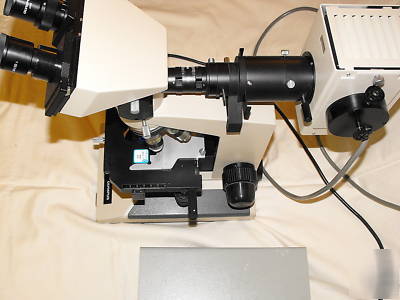 Olympus bhtu fluorescence microscope with 5 plan obj.