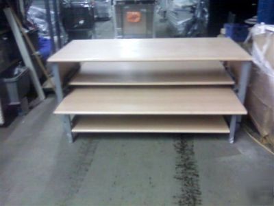 New store display tables wood fixtures sliding shelves 