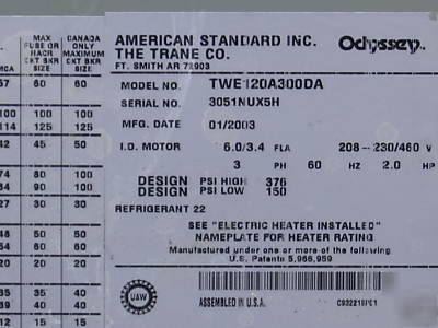 American standerd/trane hvac m#:TWE120A300DA lot of 3