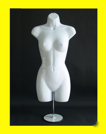 Female dress mannequin form w/ metal base white manikin