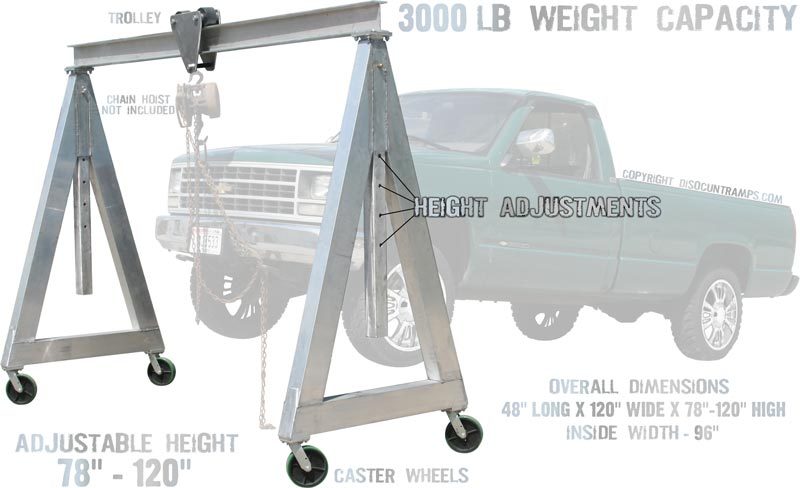 Portable 1.5 ton aluminum gantry hoist-adjustable crane