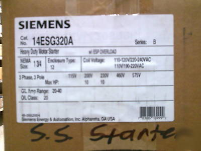 Siemens 14ESG320A stainless steel hd motor starter 