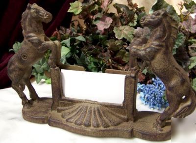 Collectible cast iron two horse business card holder