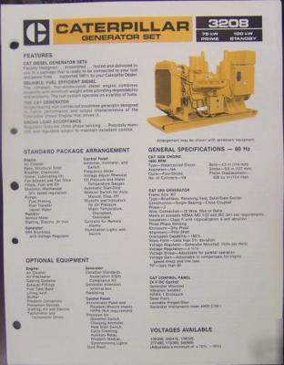 1984 caterpillar 3208 generator set 75, 100KW brochure