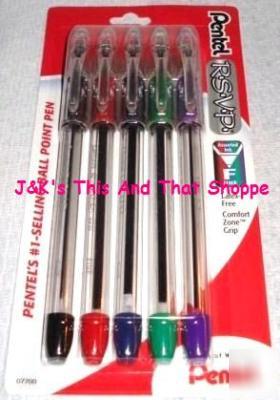 Pentel 5CT. r.s.v.p. ball point pens - assorted ink