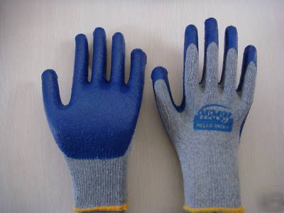 60 prs blue string knit latex palm coated work gloves 
