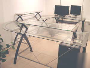 Contemporary modern glass top desk suite 6 pieces
