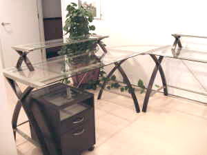 Contemporary modern glass top desk suite 6 pieces