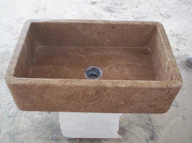 Rectangular noce travertine stone kitchen farm sink