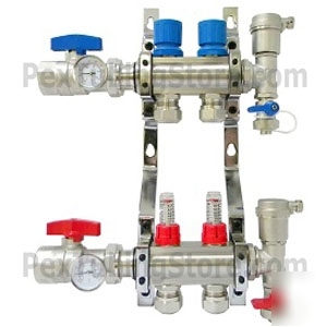 2-branch brass deluxe pex manifold for radiant heating