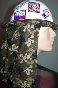 Green camo skulls hard hat neck sun shade