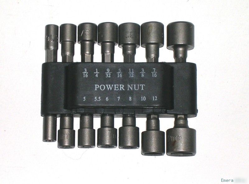 14 pc power hex nut driver set metric & sae w holder