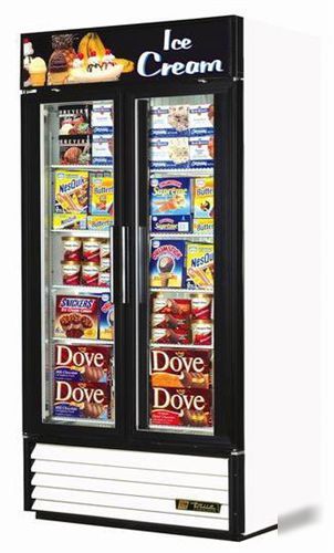 True gdm-35F glass door freezer merchandiser sliding