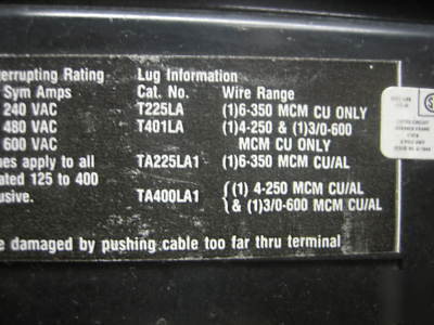 Westinghouse molded case switch LA3400FS 400 amp a 400A