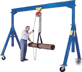 1-ton gantry crane, 10' w, 12' h, trolley, lever hoist