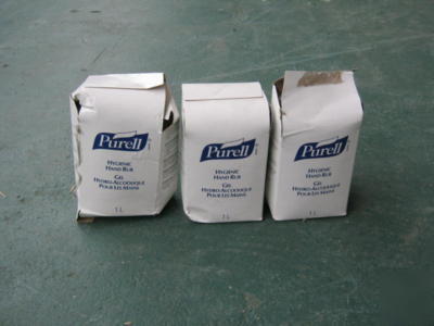 3 x purell htgenic hand rub gel bags.