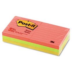New post-it® neon color ruled note pads, 3 x 3 si...