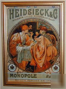 Framed art nouveau picture print heidsieck & co wine 