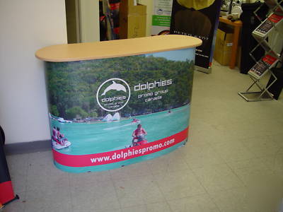 Pop up counter podium banner stand table +free graphics
