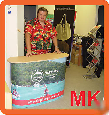 Pop up counter podium banner stand table +free graphics