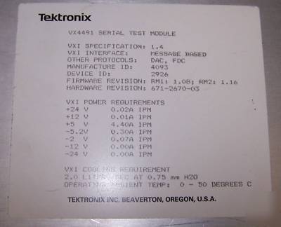 Tektronix tek VX4491 serial test module vxi