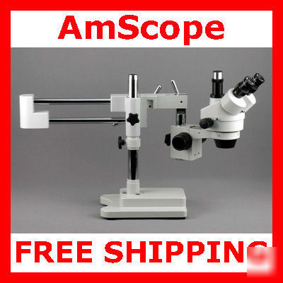 3.5X-45X trinocular stereo zoom microscope + boom stand