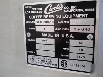 Curtis gemini coffee brewer 
