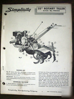 Simplicity walkbehind tractor, tiller, & mower manuals
