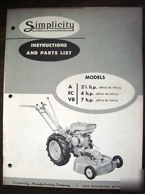 Simplicity walkbehind tractor, tiller, & mower manuals