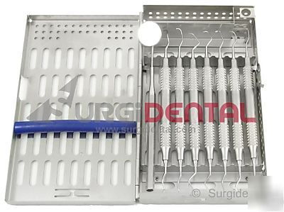 7 gracey curettes + mirror & handle + 1 cassette dental