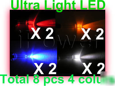 5MM ultra bright led white blue red orange total 8PCS