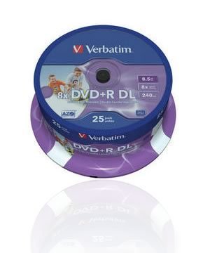 25 verbatim 8X full face printable dual layer dvd+r
