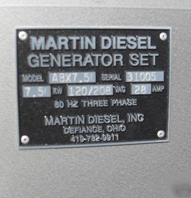 0HRS martin diesel generator set yanmar 7.5 kw 3 phase 