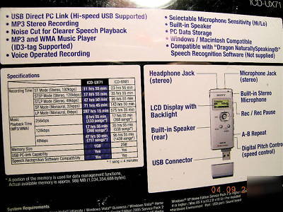 New sony icd-UX71 digital voice recorder pc/mac ~ , pics