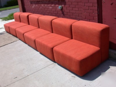 Vintage jack cartwright 3 piece coperorange fabric sofa