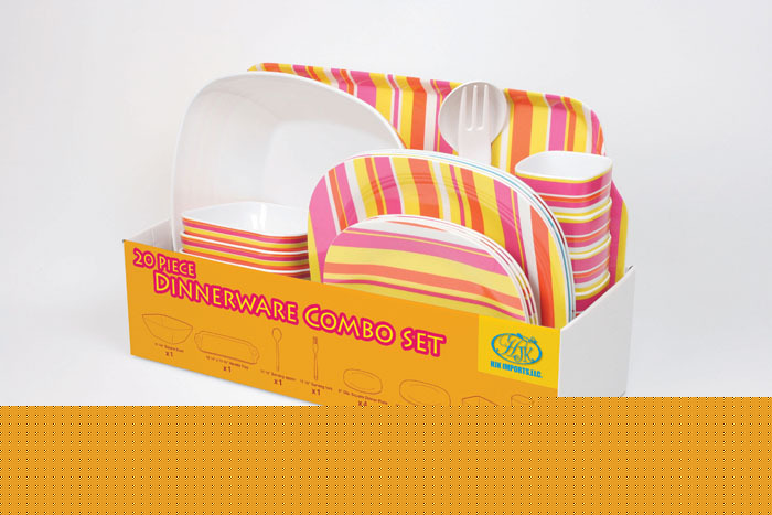 New (2 sets) $30.00/set melamine set citrius stripe
