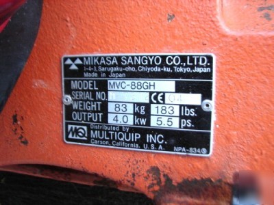 Multiquip mikasa mvc-88GH plate compactor honda tamper